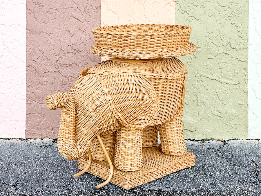 Wicker Elephant Side Table