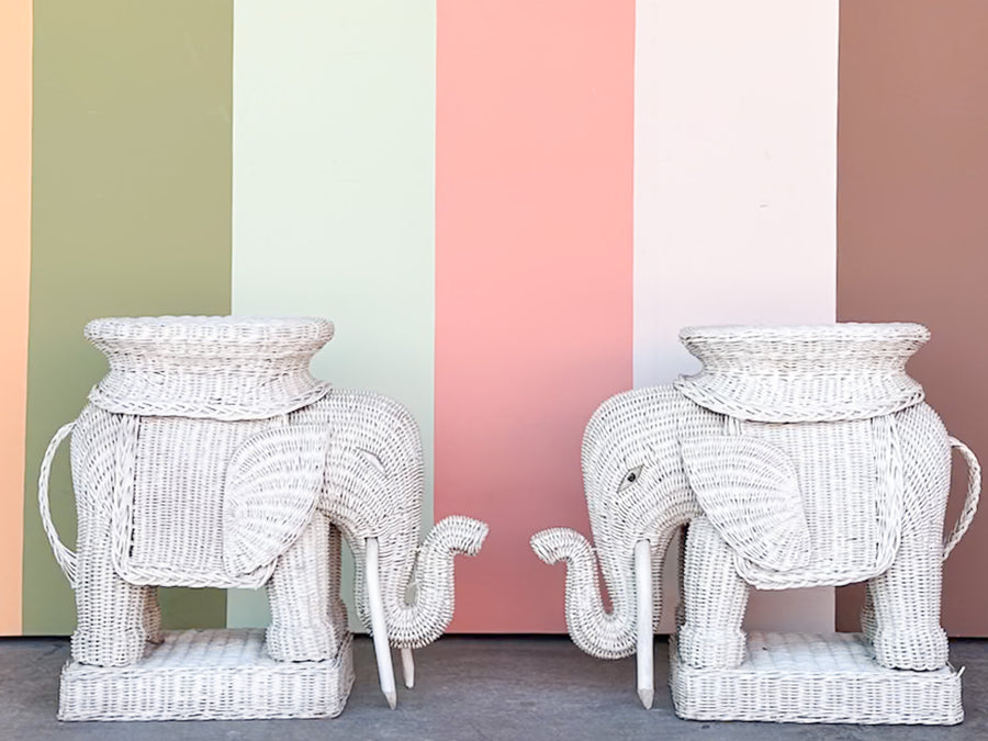 Pair of Wicker Elephant Garden Seats