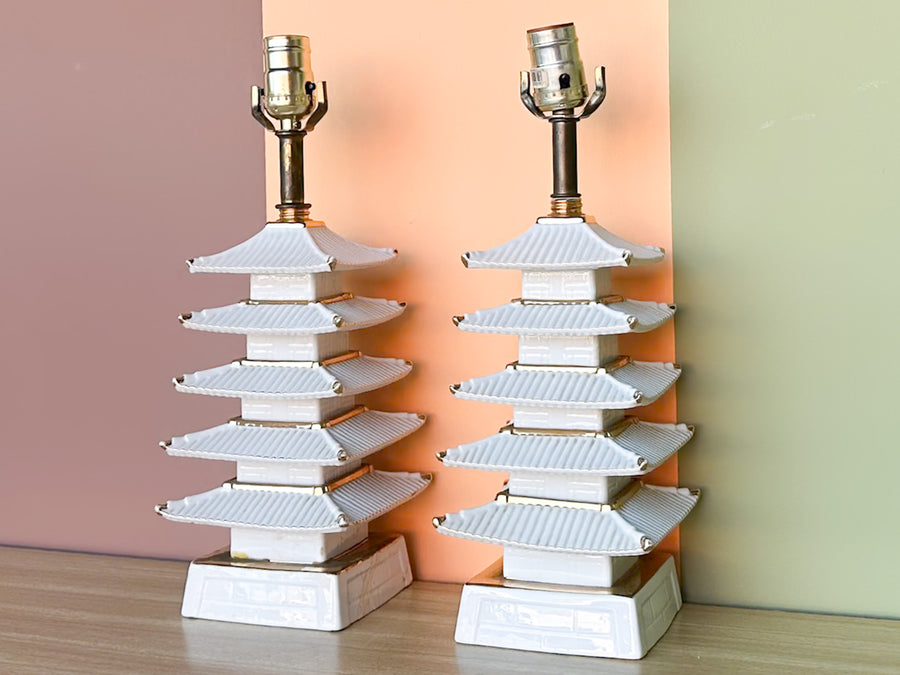 Pair of Petite Pagoda Lamps