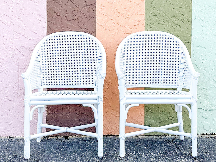 Pair of McGuire Rattan and Cane Barrel Chairs