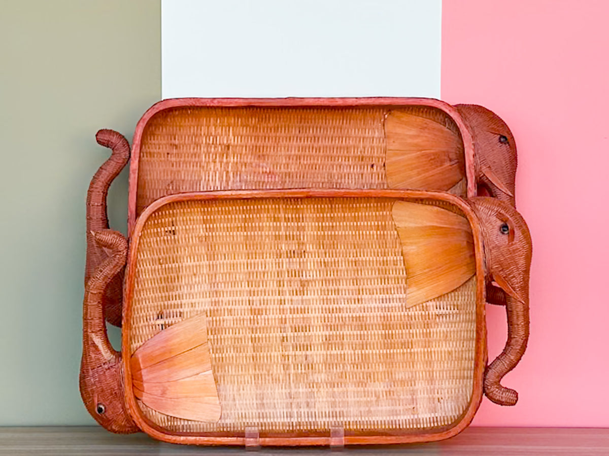 Pair of Rattan Elephant Trays