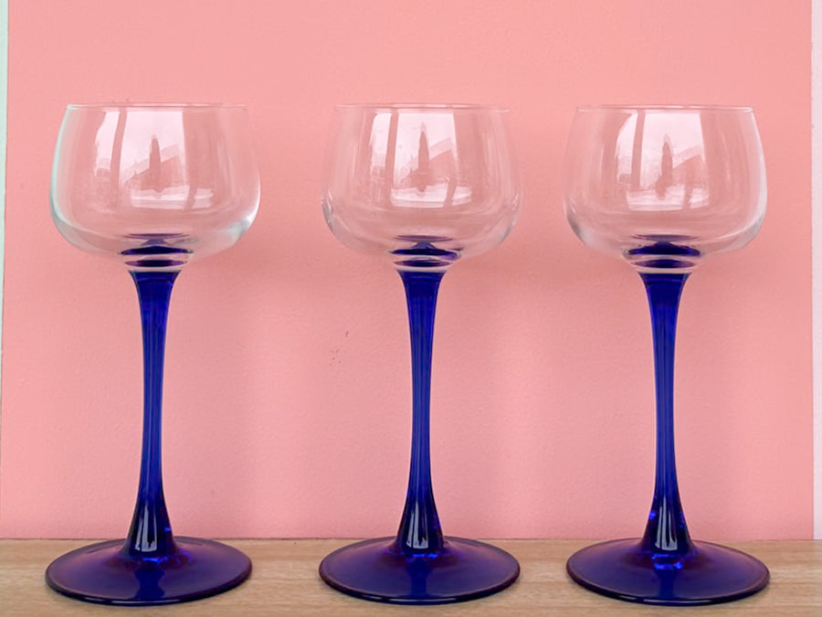Set of Six French Blue Cordial Glassware