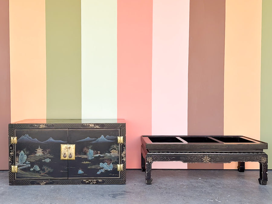 Black Chinoiserie Pagoda Cabinet