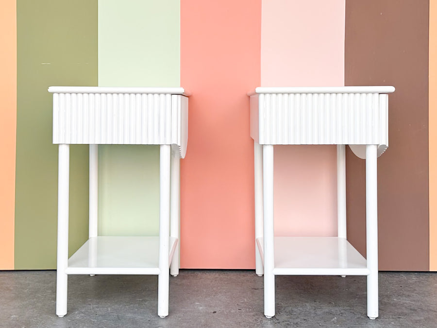 Pair of Custom Wood and Rattan Painted Nightstands