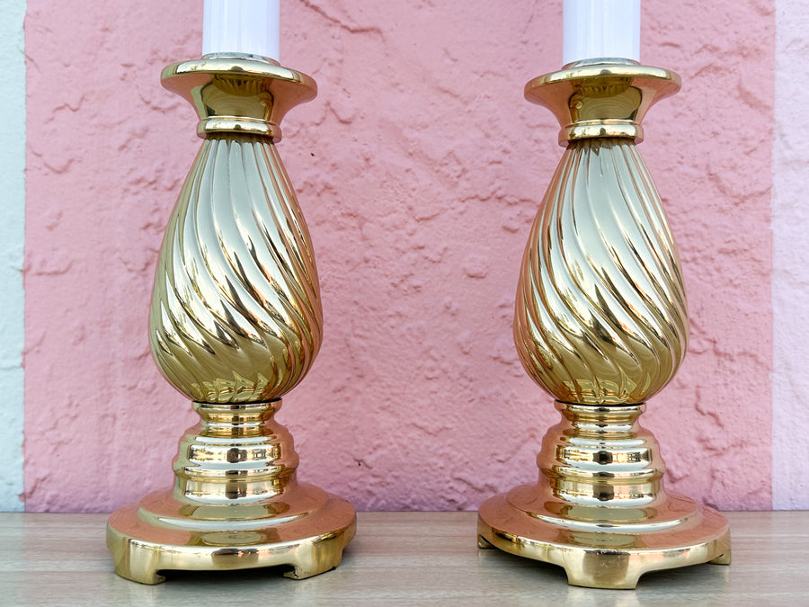 Pair of Petite Brass Swirl Lamps