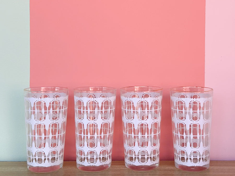 Set of Eight White Lace Glassware