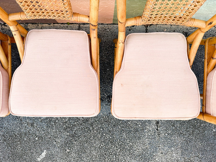 Set of Six Old Florida Rattan and Cane Dining Chairs