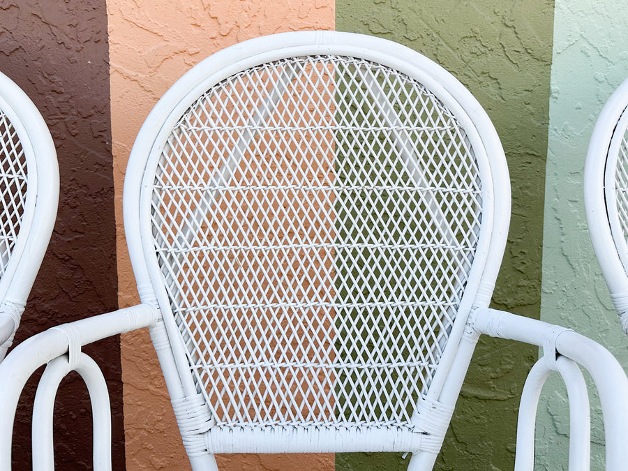 Set of Four Palm Beach Chic Rattan Dining Chairs