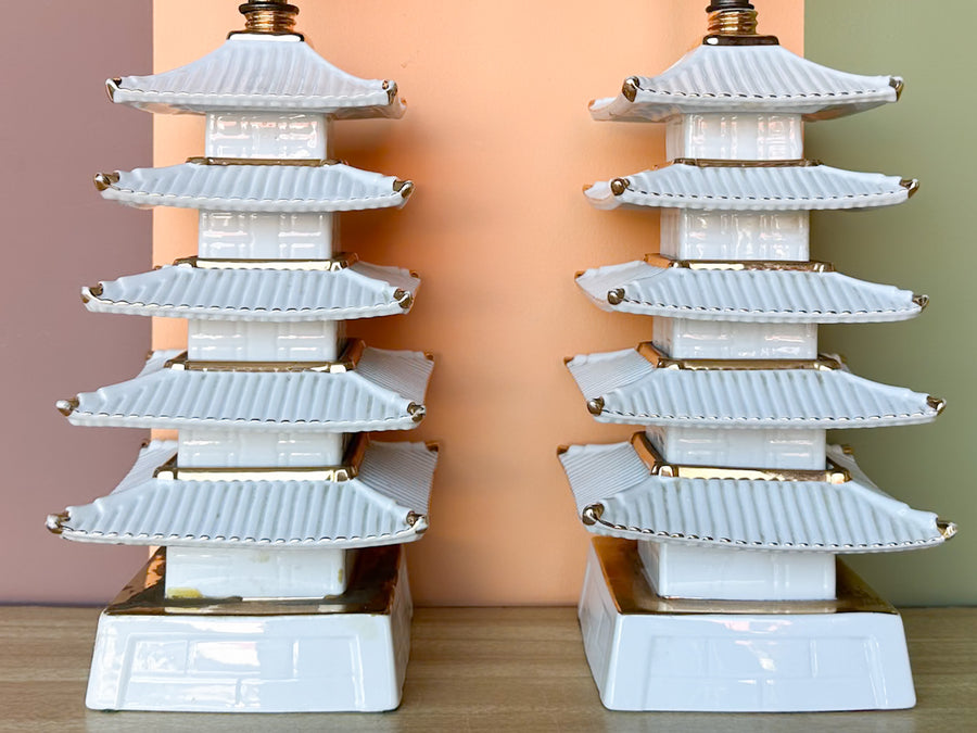 Pair of Petite Pagoda Lamps