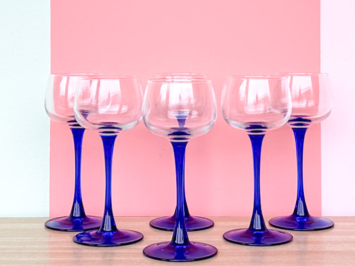 Set of Six French Blue Cordial Glassware