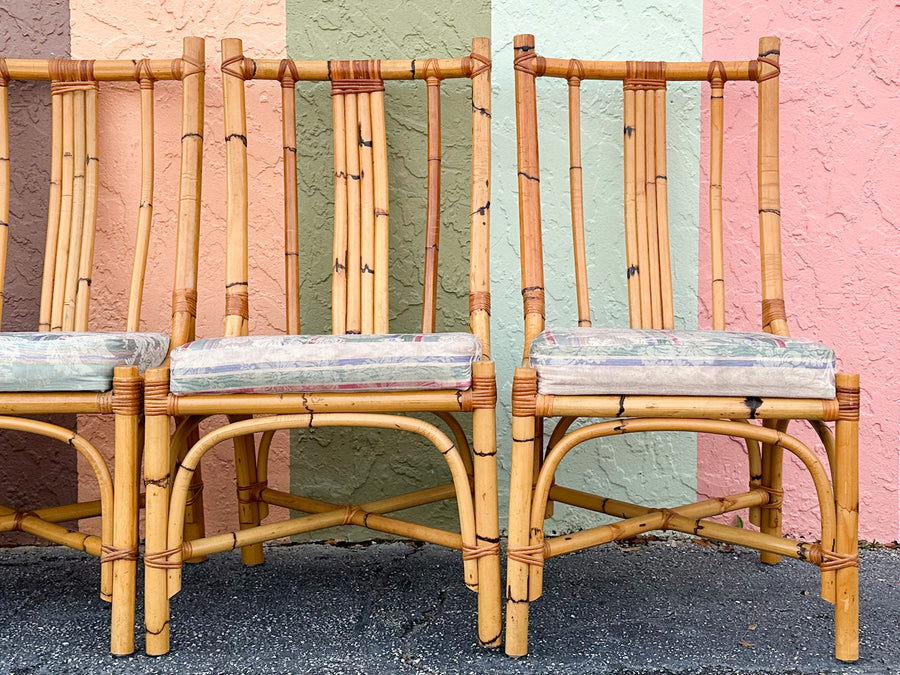 Set of Six Old Florida Rattan Dining Chairs