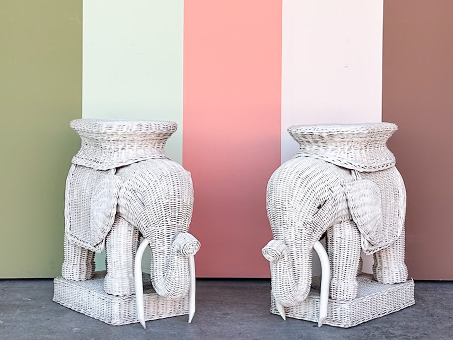 Pair of Wicker Elephant Garden Seats