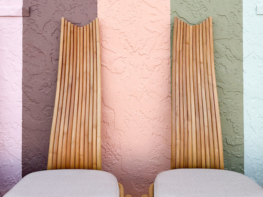 Set of Six Coastal Chic Rattan Dining Chairs