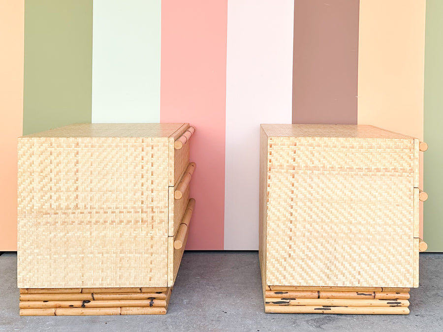 Pair of Island Chic Woven Rattan Oversized Nightstands