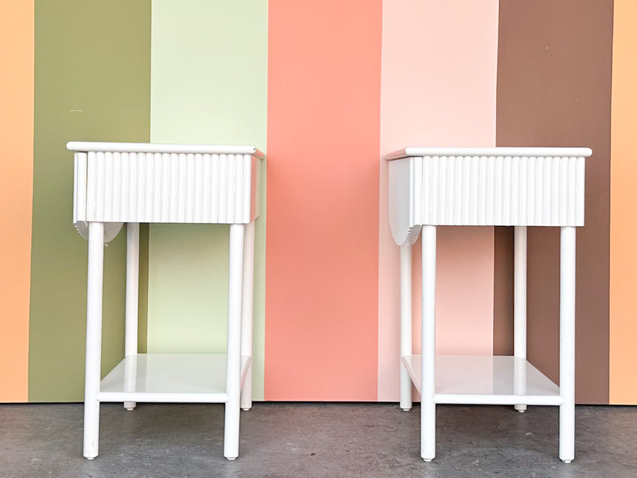 Pair of Custom Wood and Rattan Painted Nightstands