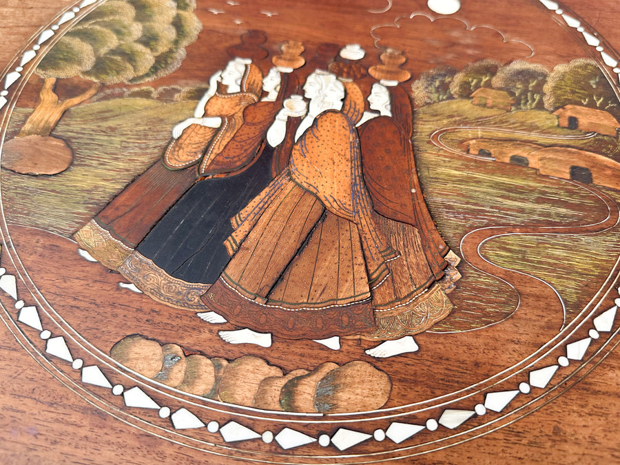 Inlaid Wood Elephant Side Table