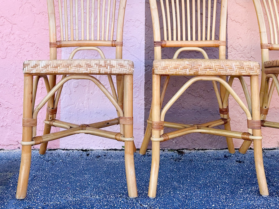 Set of Four Cute Rattan Bistro Dining Chairs