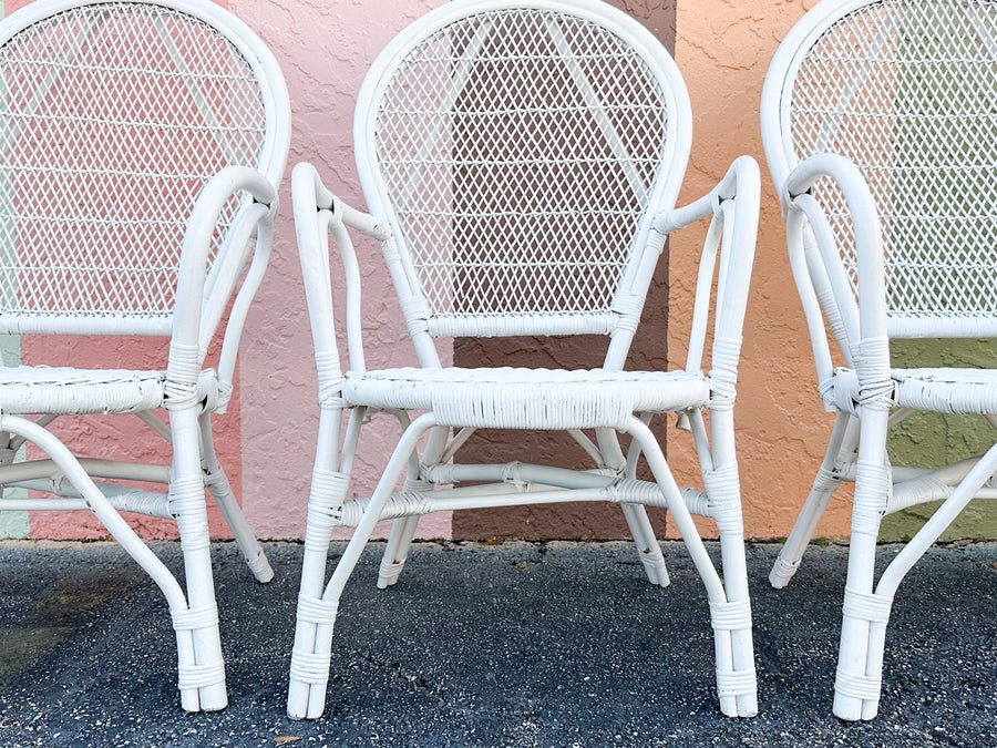 Set of Four Palm Beach Chic Rattan Dining Chairs