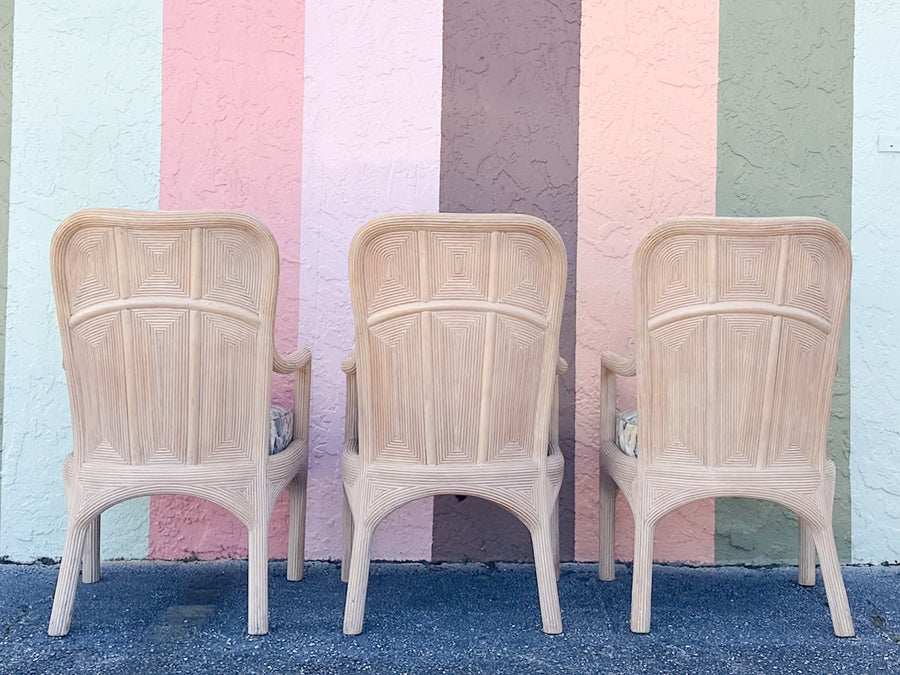 Set of Six Pencil Reed Rattan Dining Chairs