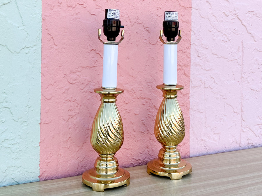 Pair of Petite Brass Swirl Lamps