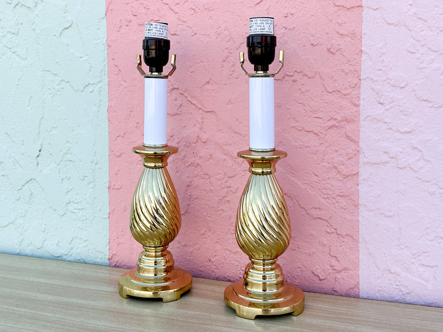 Pair of Petite Brass Swirl Lamps