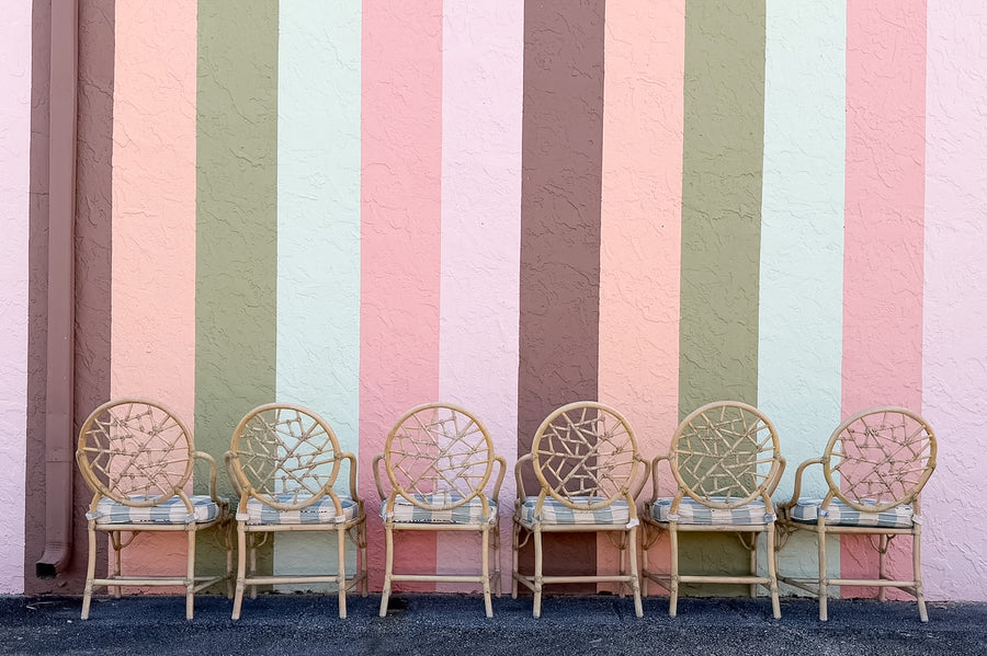Set of Six Cracked Ice Rattan Dining Chairs