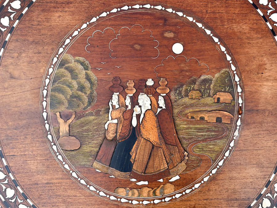 Inlaid Wood Elephant Side Table