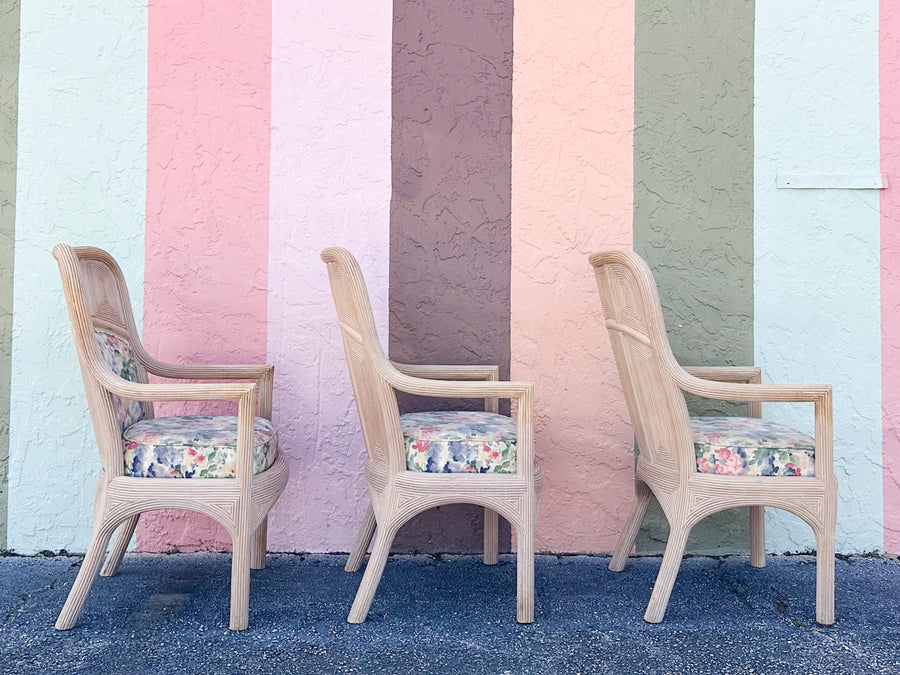 Set of Six Pencil Reed Rattan Dining Chairs