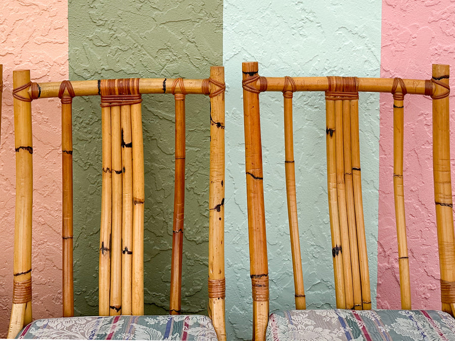 Set of Six Old Florida Rattan Dining Chairs