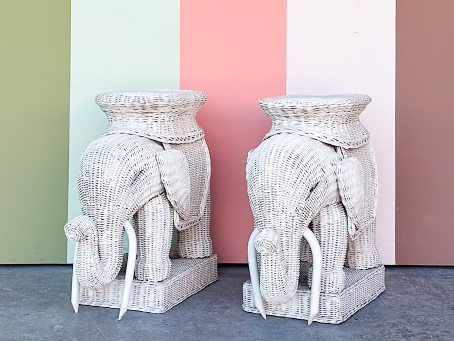 Pair of Wicker Elephant Garden Seats