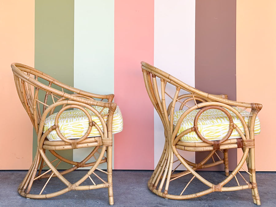 Pair of Cute Coastal Rattan Accent Chairs