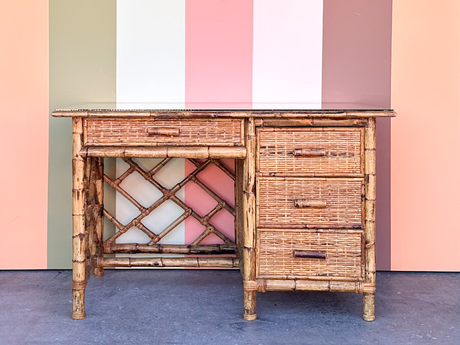 Coastal Rattan Chippendale Desk and Chair