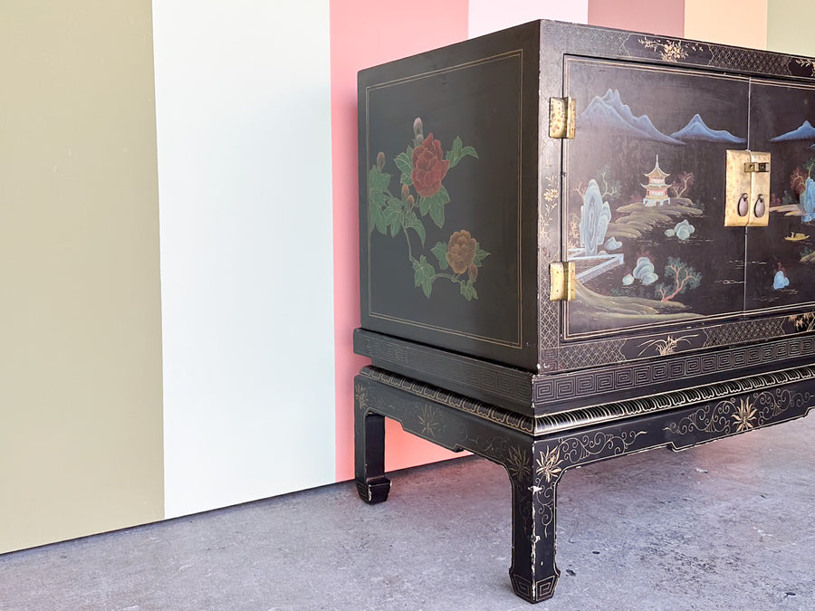 Black Chinoiserie Pagoda Cabinet