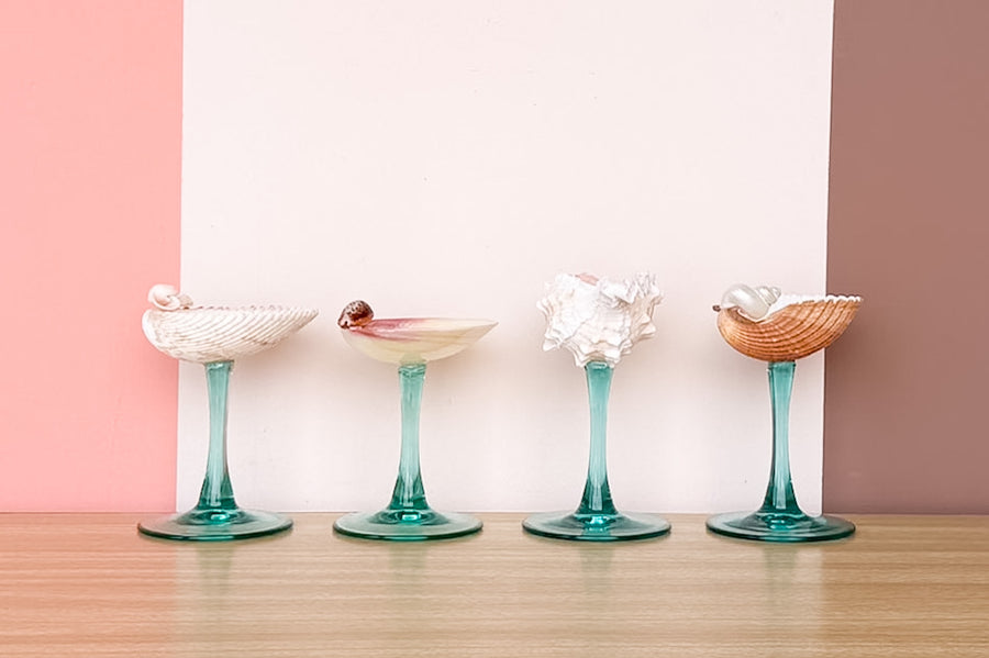 Set of Four Aqua Shell Chic Coupes