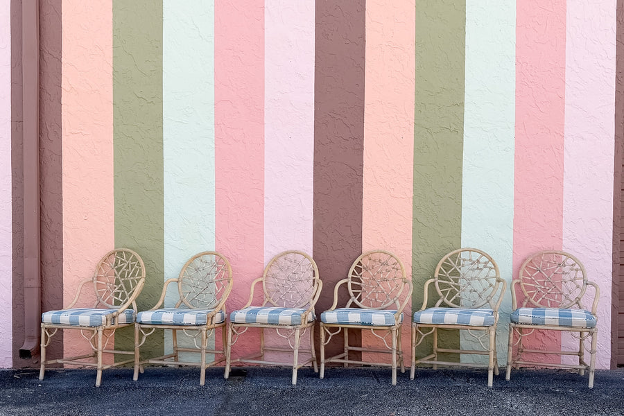 Set of Six Cracked Ice Rattan Dining Chairs