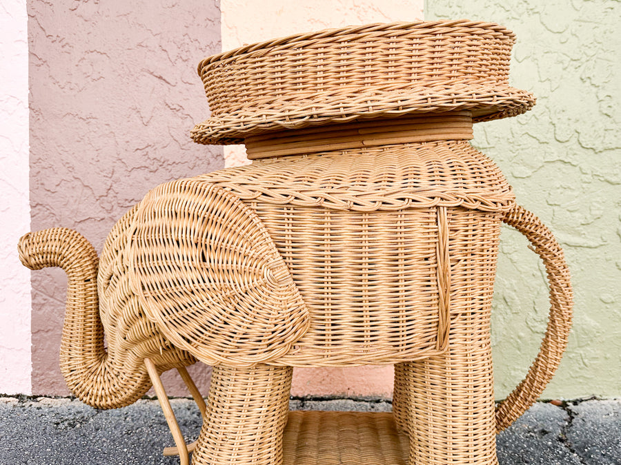 Wicker Elephant Side Table