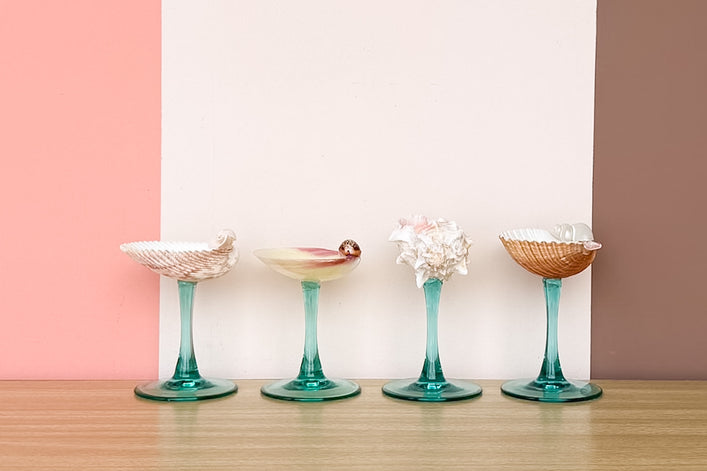 Set of Four Aqua Shell Chic Coupes