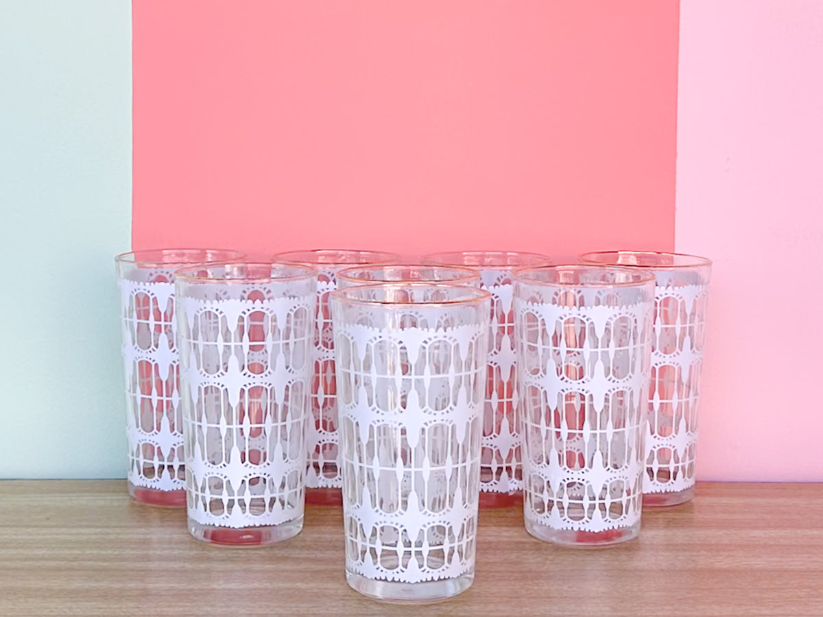 Set of Eight White Lace Glassware