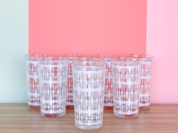 Set of Eight White Lace Glassware