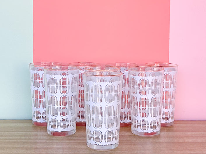 Set of Eight White Lace Glassware