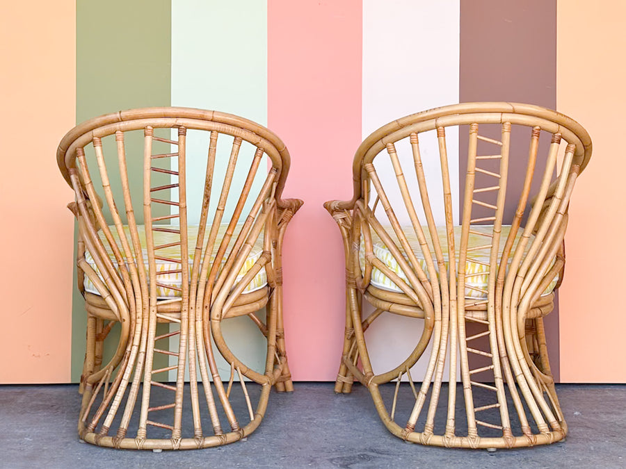 Pair of Cute Coastal Rattan Accent Chairs