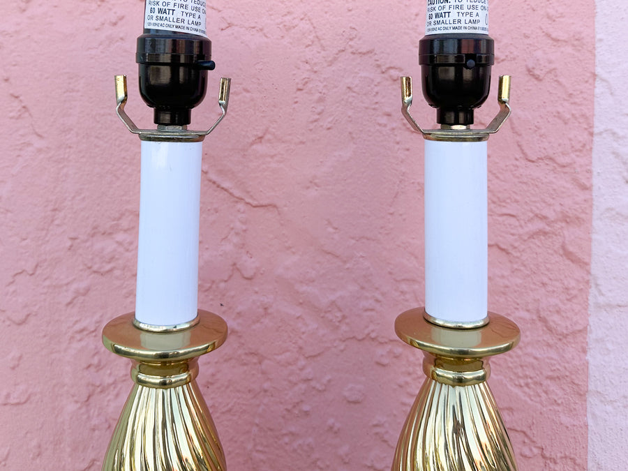 Pair of Petite Brass Swirl Lamps