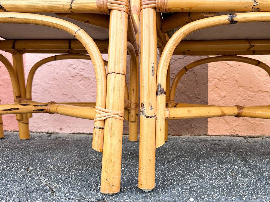 Set of Six Old Florida Rattan Dining Chairs
