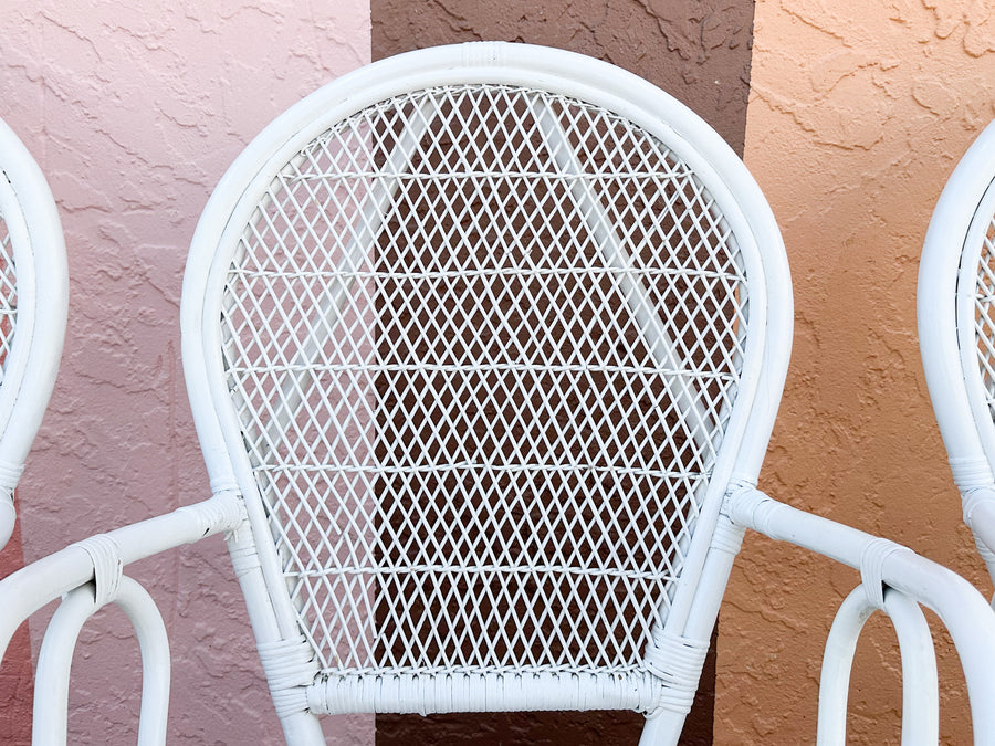 Set of Four Palm Beach Chic Rattan Dining Chairs