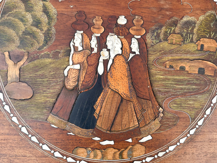 Inlaid Wood Elephant Side Table