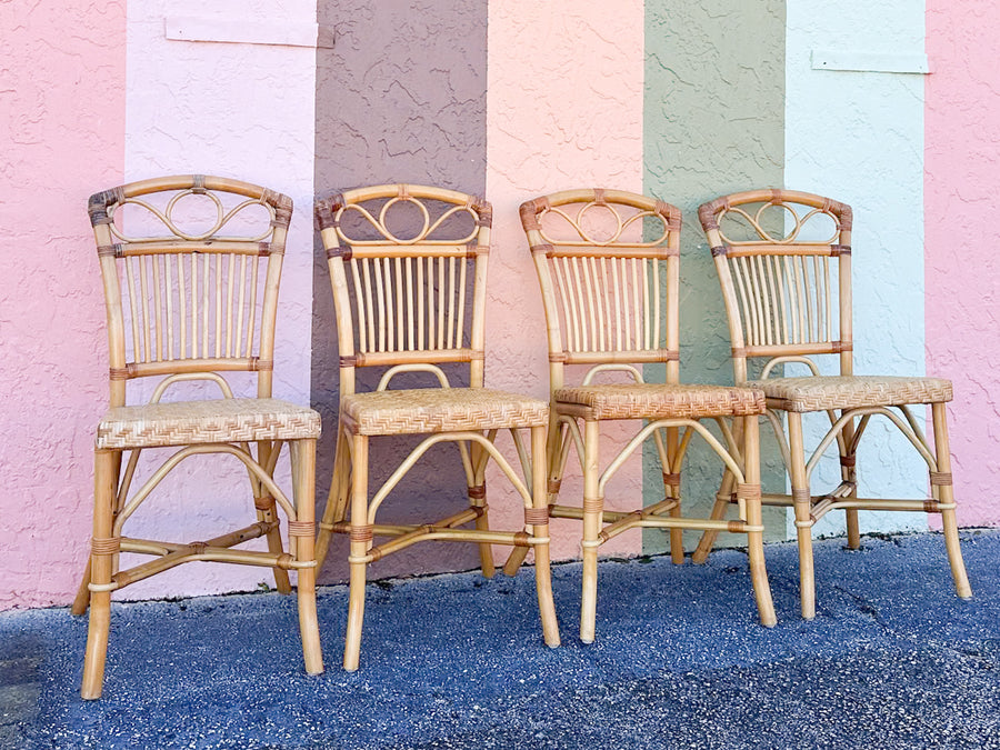 Set of Four Cute Rattan Bistro Dining Chairs