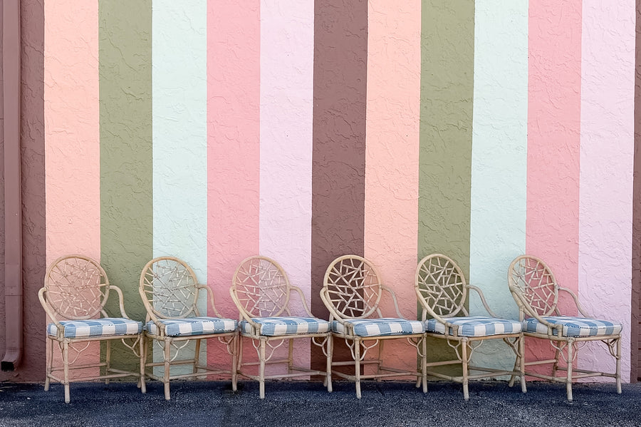 Set of Six Cracked Ice Rattan Dining Chairs