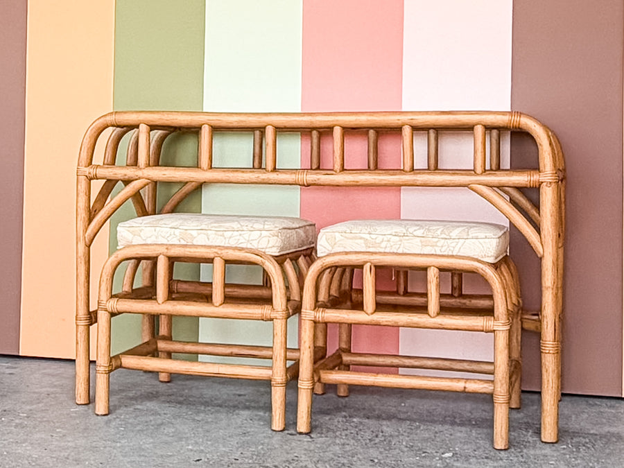 Rattan Console with Stools