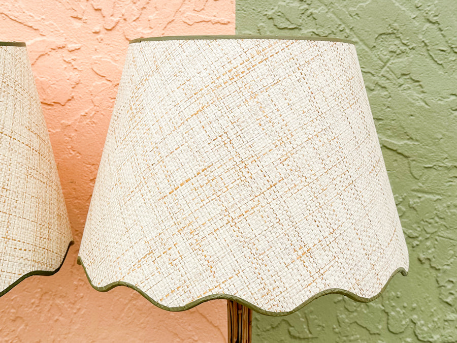 Pair of Bamboo Lamps with Custom Raffia Lampshades