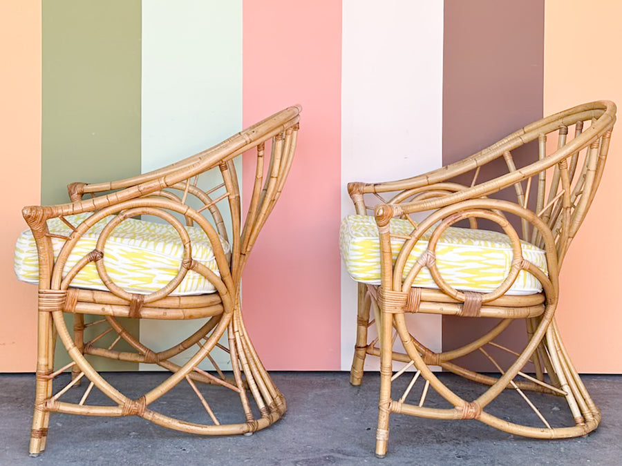 Pair of Cute Coastal Rattan Accent Chairs